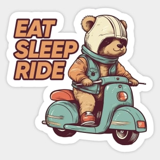 A cute teddy bear riding scooter bike Sticker